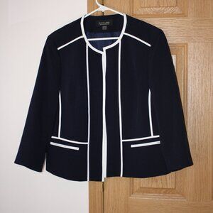 Black Label by Evan-Picone Women's Suit Blazer Navy with White piping Size 16